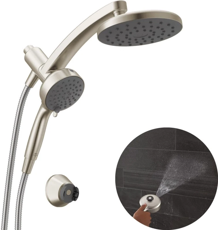 Delta 6-Setting PivotPro 3-in-1 Combination Shower Head with ProClean Spray, Brushed Nickel Round Shower Head Rainfall with Handheld Spray, 1.75 GPM, SpotShield Brushed Nickel 75648SN - Image 1