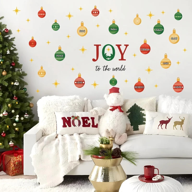 TOARTi Joy to The World Wall Decal Christmas Ball Window Cling Merry Christmas Light Ball Wall Stickers Xmas Christmas Bible Quotes Stickers Nativity Scene Decals Xmas Holiday Party Supplies