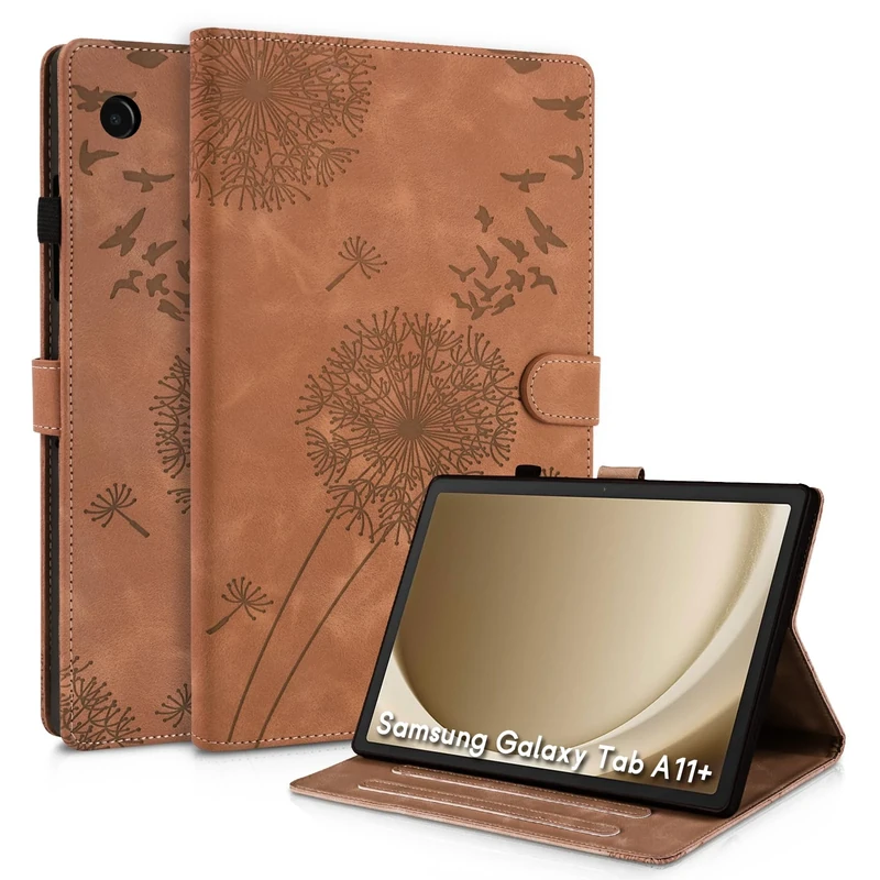 Rostsant Case for Samsung Galaxy Tab A11 Plus 11 Inch SM-X230/SM-X235/SM-X236B with Stand, Dandelion Design with Premium PU Leather Card Slots, Wallet Case for Galaxy Tab A11 Plus Brown