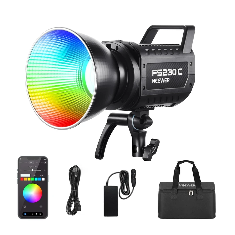 NEEWER 230W High Power RGB LED Video Light, APP/2.4G Control, 2500K-7500K 23000lux/1m COB Continuous Output Lighting, 17 Effects CRI95+ Bowens Spotlight for Studio Photography Video Recording, FS230C