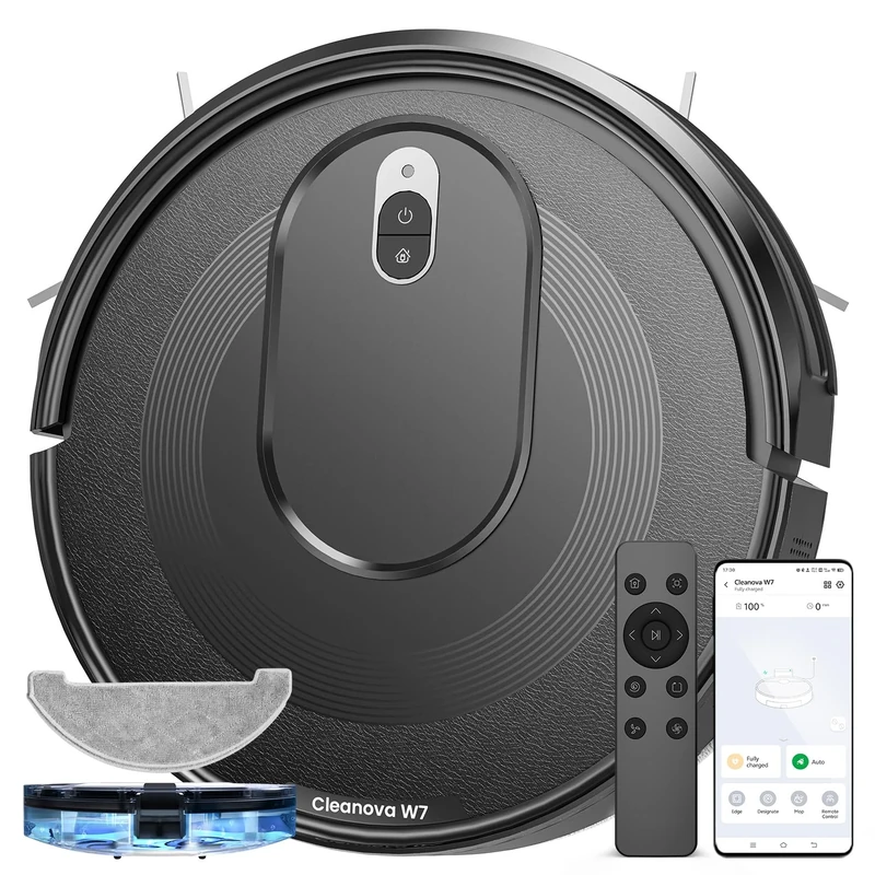 Vexilar W7 Robot Vacuum Cleaner with Mop, 2 in 1 4500Pa Strong Suction Robot Vacuum, Remote/Alexa/App/Voice Control, Automatic Self-Charging, Robotic Vacuum for Pet Hair, Hard Floors, Carpet