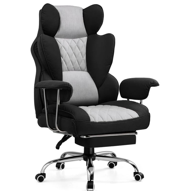 GTPLAYER Gaming Chair, Executive Office Desk Chair with Footrest Ergonomic Heavy Duty High Back Lumbar Support Home Recliner Swivel Computer Chairs, Black-Grey