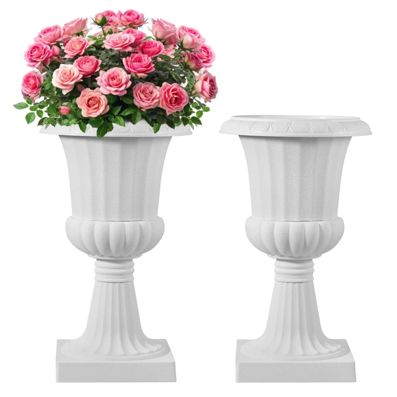 VEVOR Plastic Urn Planters, 40 x 67 cm, 2 Pack White Classic Flower Pots Front Porch Planters, Indoor & Outdoor Vase for Wedding, Party, Event, Home, Stage, Garden, Balcony, Patio Decoration - Image 1