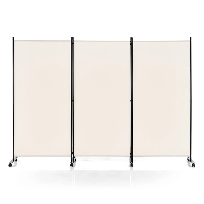 FANTASK Fabric Room Divider on Wheels, Folding Divider, 3 Pieces, Privacy Screen for Flexibility and More Privacy (Beige)