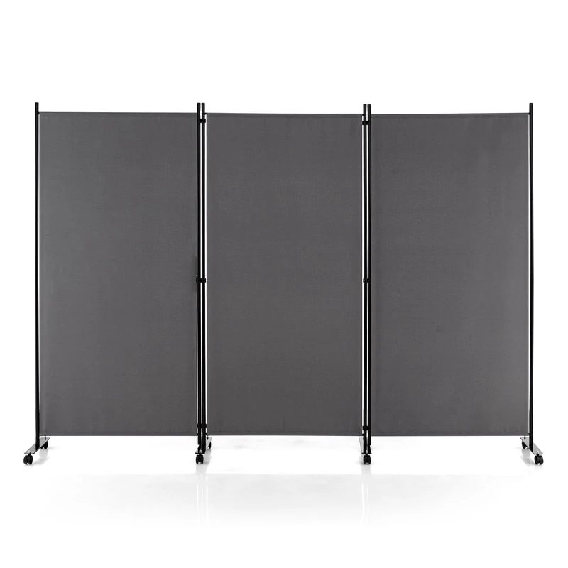FANTASK Fabric Room Divider on Wheels, Folding Divider, 3-Piece Screen for Flexibility and More Privacy (Grey) - Image 1