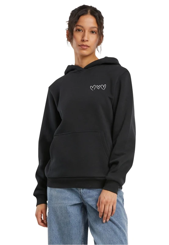 Mister Tee Women's Always Trust Your Heart Hoodie - Black Loose Fit Hoodie with Heart Print Front & Back, Streetwear Style, Back Print