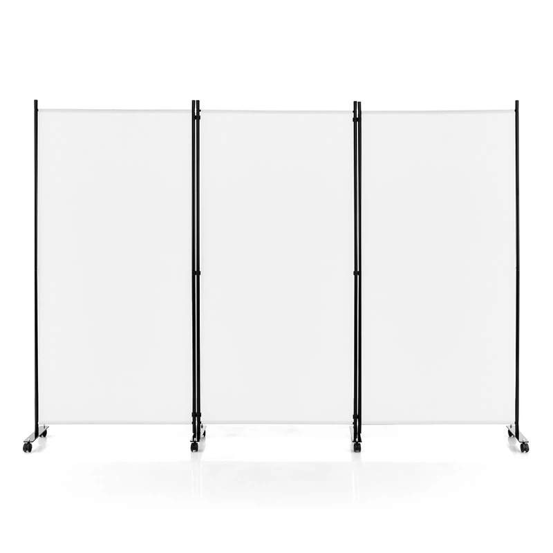 FANTASK Fabric Room Divider on Wheels, Folding Divider, 3-Piece Privacy Screen for Flexibility and More Privacy (White)