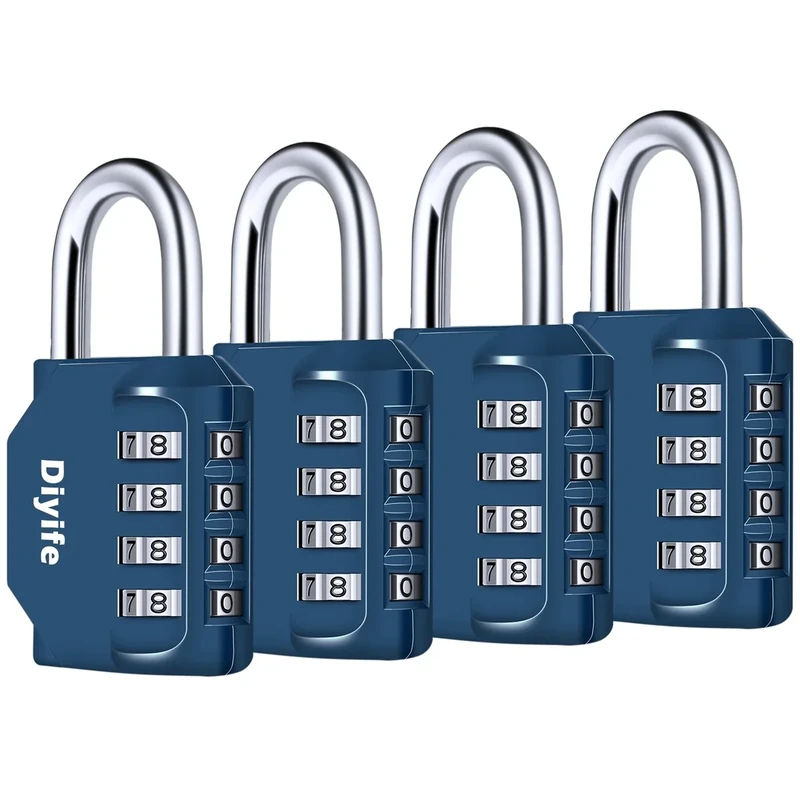 Combination Padlock, [4 Pack] Diyife Heavy Duty 4 Digit Padlock Weatherproof Outdoor Locker Padlocks for School Gym Locker, Shed, Fence, Hasp, Garage, Gate, Toolbox, Door (Navy Blue)