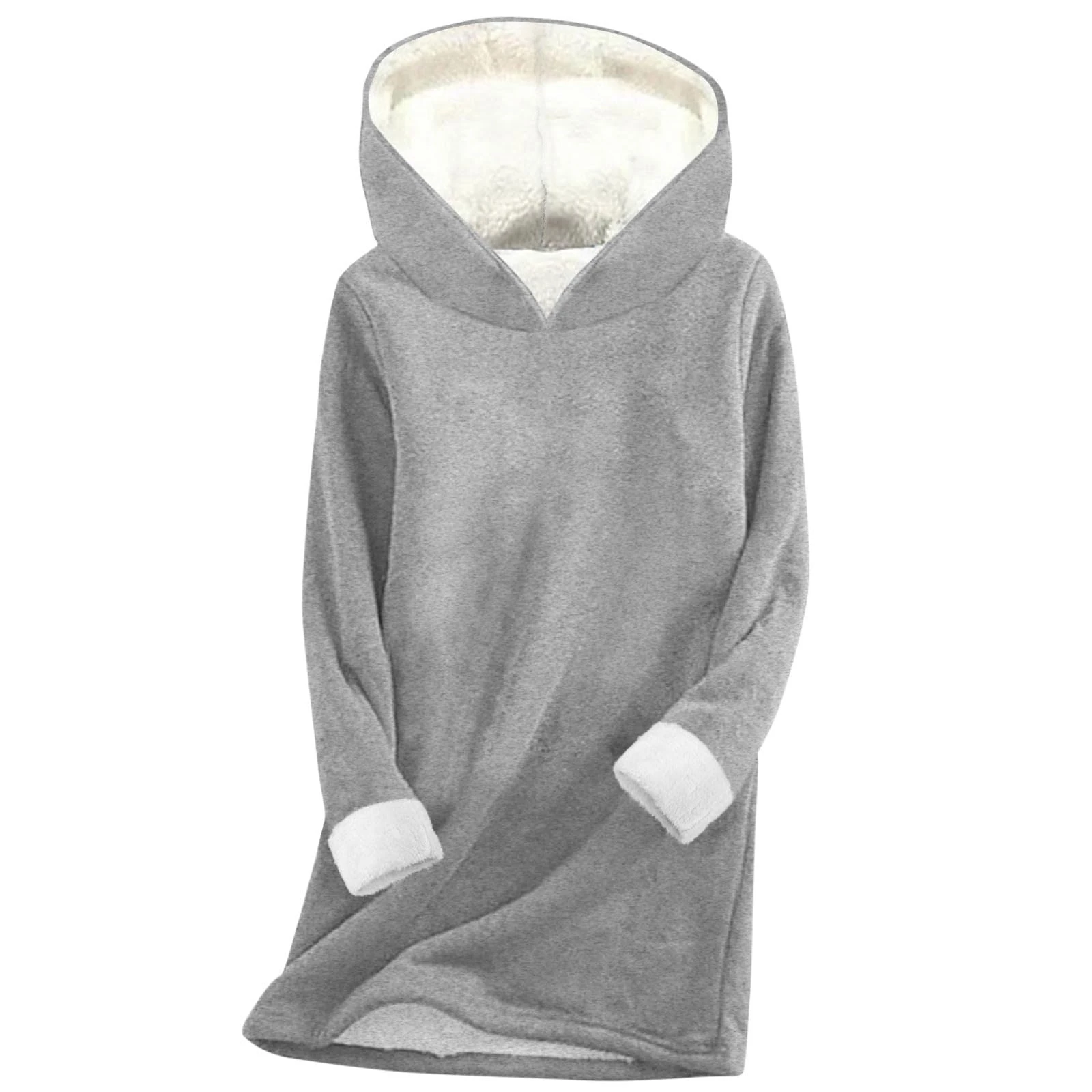 KUIH Ladies Oversized Hoodies Long Fleece Hoodie Women Fall Winter Long Sleeve Jumpers Thicken Thermal Pullover Tops Casual Fleece Lined Hoodie Pullover Tops Ladies Warm Hooded Jumper Plus Size