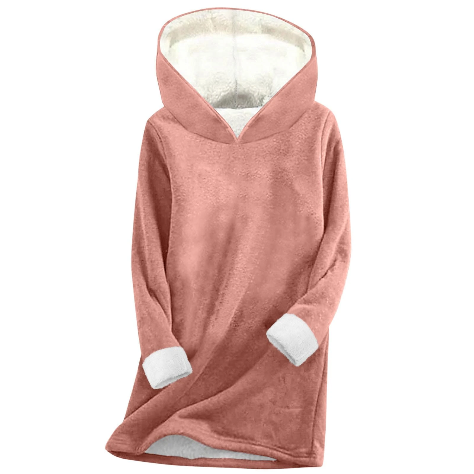 KUIH Ladies Oversized Hoodies Long Fleece Hoodie Women Fall Winter Long Sleeve Jumpers Thicken Thermal Pullover Tops Casual Fleece Lined Hoodie Pullover Tops Ladies Warm Hooded Jumper Plus Size