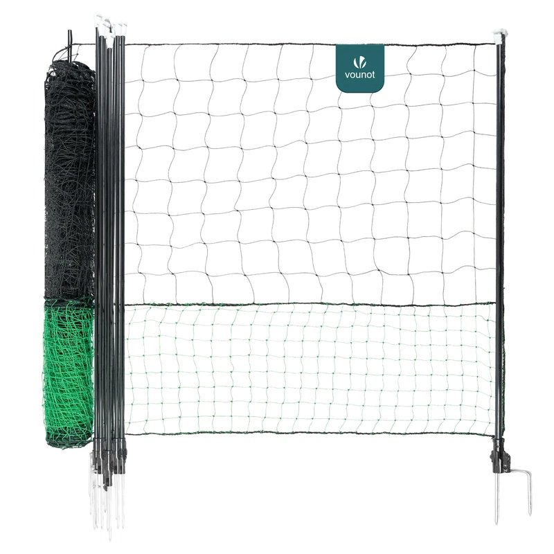 VOUNOT® 30m Chicken Netting Kit with Access Gate, Heavy-Duty PE Poultry Fence for Outdoor Enclosure, Double-Spike Posts, Suitable for Chickens, Ducks, Accessories Included