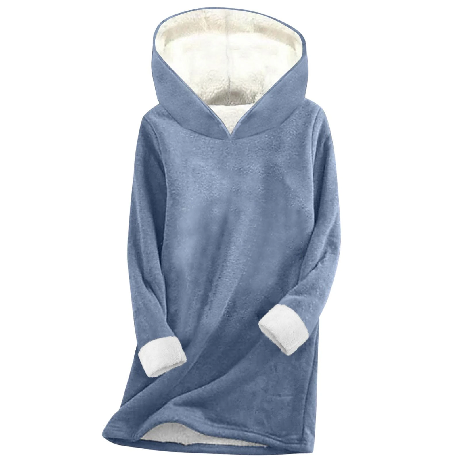 KUIH Ladies Oversized Hoodies Long Fleece Hoodie Women Fall Winter Long Sleeve Jumpers Thicken Thermal Pullover Tops Casual Fleece Lined Hoodie Pullover Tops Ladies Warm Hooded Jumper Plus Size