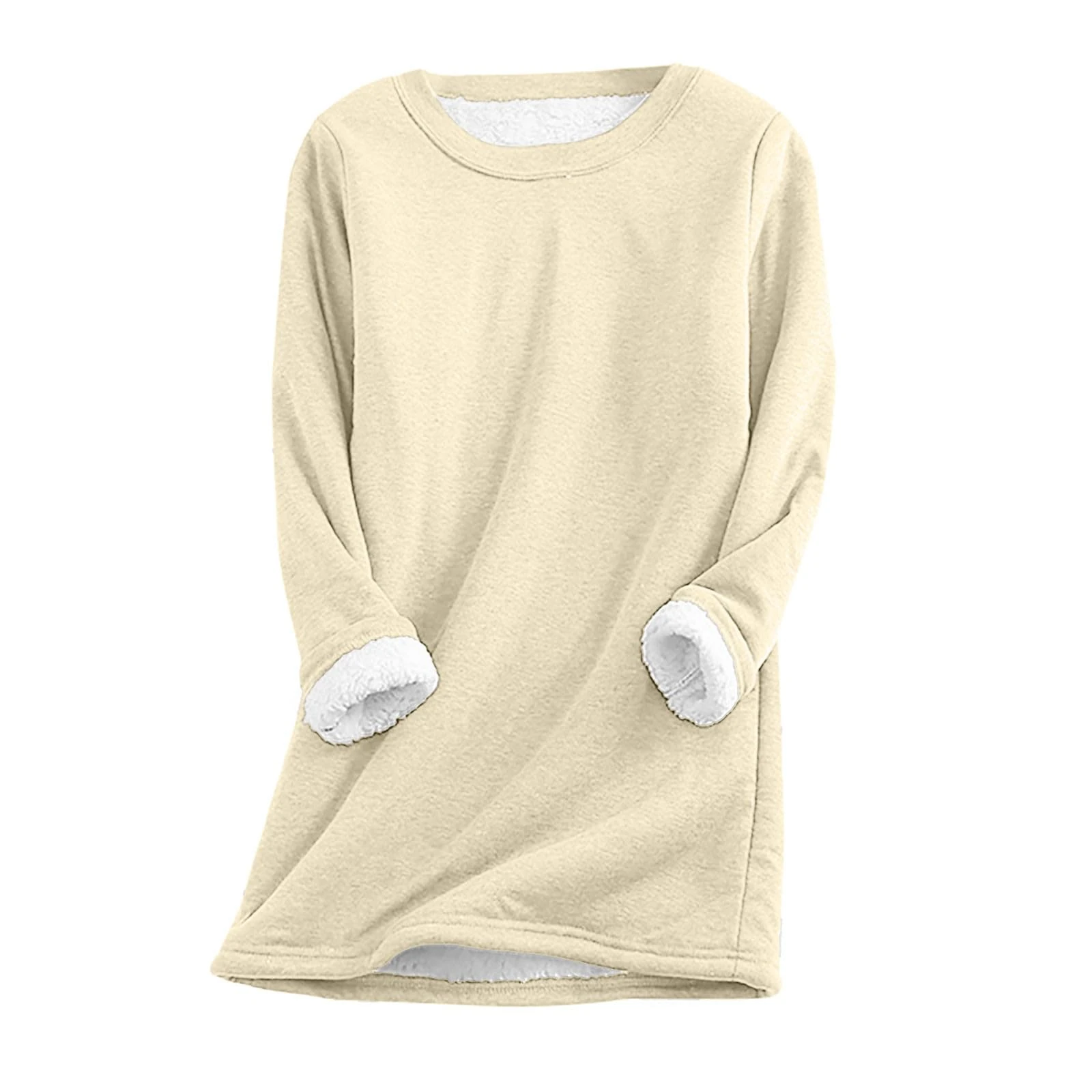 KUIH Sweatshirts for Women Sherpa Fleece Lined Jumpers Solid Color Autumn Winter Ladies Crewneck Fleece Tops Oversized Longline Sweatshirts Thicken Thermal Warm Pullover Sweaters Plus Size