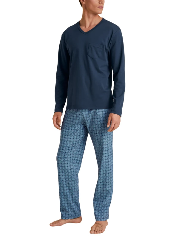 CALIDA Men's Relax Streamline Pajama Set, Blue (Insignia Blue), 40