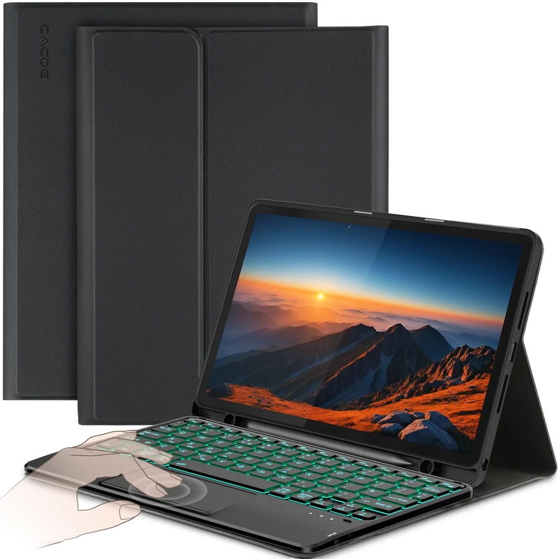 CACOE Keyboard Case for Lenovo Idea Tab 2025 11 inch with Touchpad, 7-Color Backlit Detachable Wireless Keyboard Case with Support Function, Black