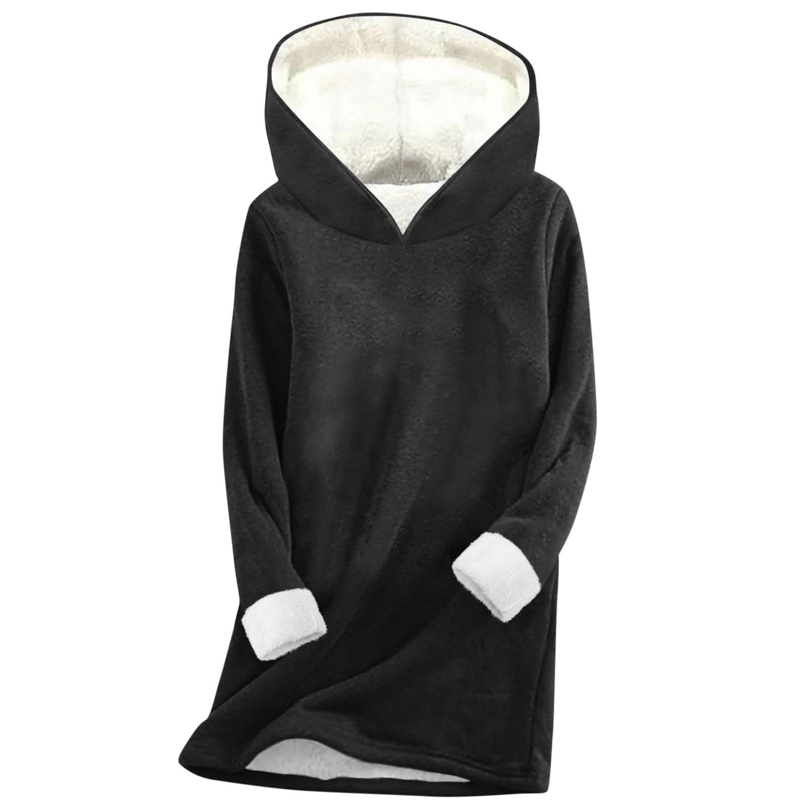 KUIH Ladies Oversized Hoodies Long Fleece Hoodie Women Fall Winter Long Sleeve Jumpers Thicken Thermal Pullover Tops Casual Fleece Lined Hoodie Pullover Tops Ladies Warm Hooded Jumper Plus Size