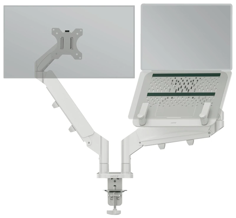 Leitz Ergo Space Saving Monitor and Laptop Arm Mount for 17''-32" Monitors, Ergonomic Desk Stand with Left/Right Swivel, Tilt Rotation and a Load Capacity up to 18kg, VESA Plate, 65380085