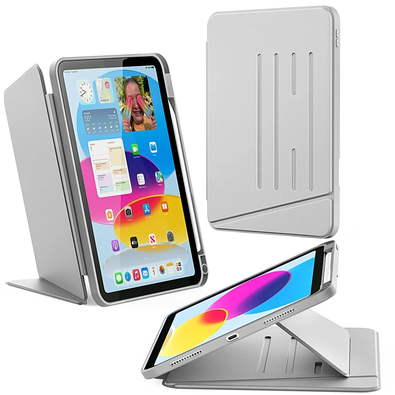 CACOE Case for iPad (A16) 11th/10th Generation with Pencil Holder, Multiple Angles Magnetic Stand Cover for iPad 11/10 Gen 2025/2022 11/10.9 inch, Grey