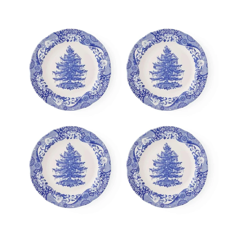Spode x Blue Italian 4-Piece Dinner Plate Set (27cm) – Classic Blue & White Earthenware Plates, Elegant Christmas Tableware for Festive Dining and Year-Round Use