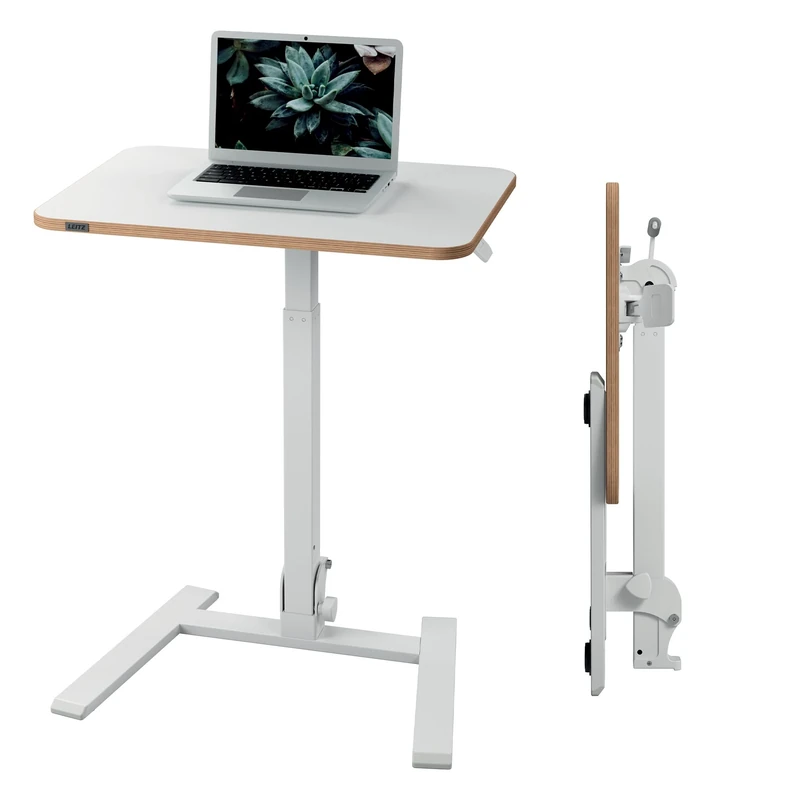 Leitz Ergo Small Foldable Sit Stand Desk - Compact Laptop Desk with Carry Handle, Lightweight and Portable, For Home Office Use, Holds up to 20kg, (Table Size - 65cm x 46cm), White, 65880001