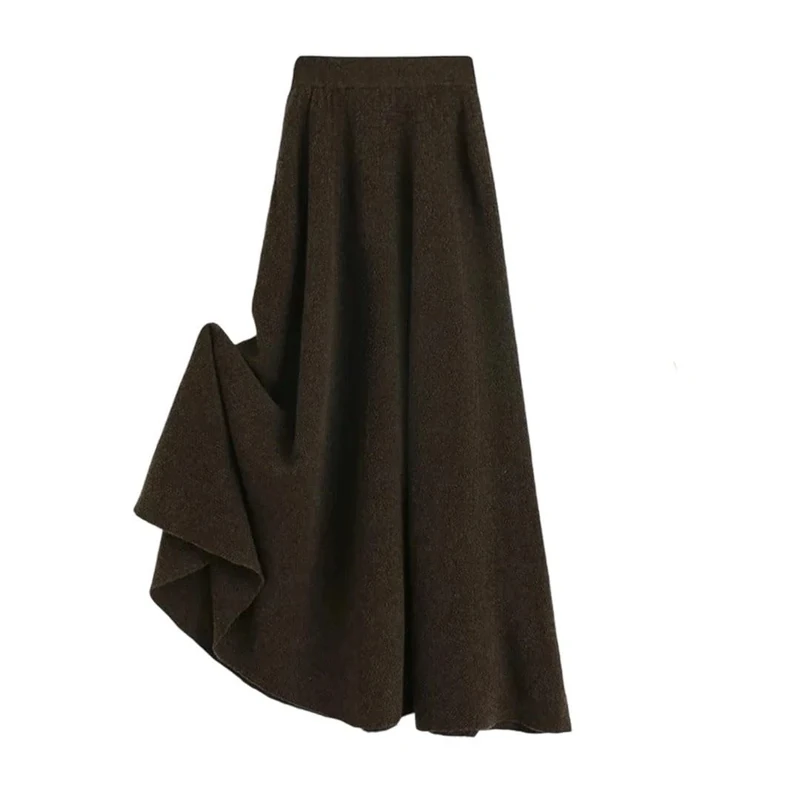 Women Solid Wool Knitted High Waist Mini Korean Version Slimming Skirt Coffee One Size