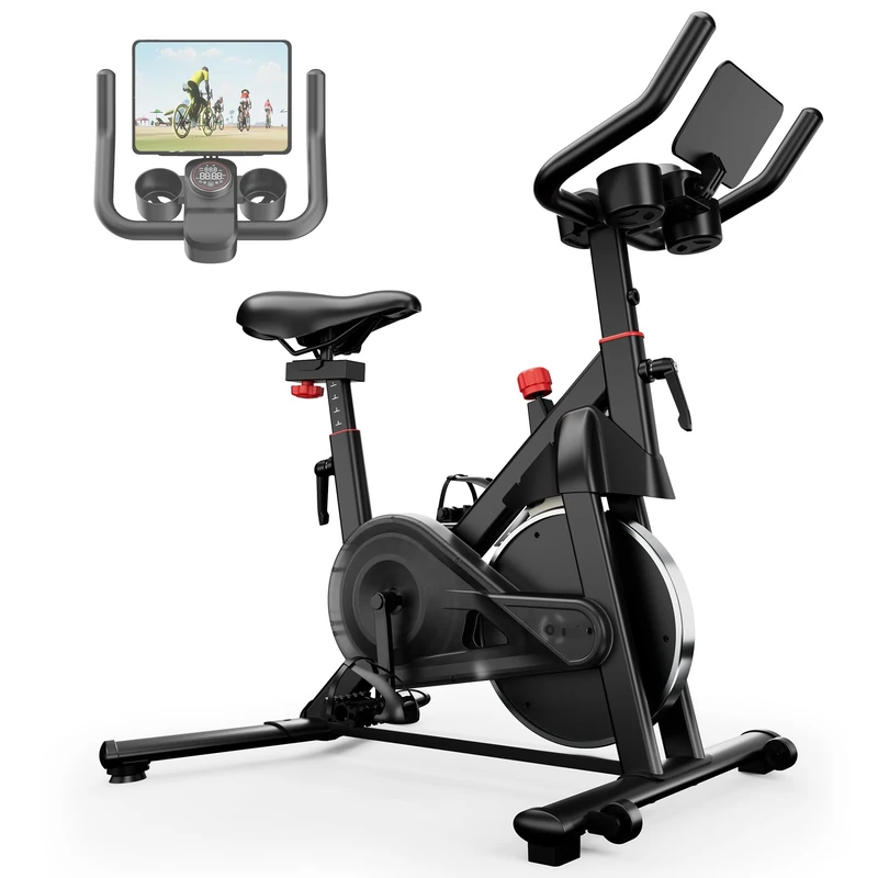Superun Indoor Exercise Bike with Adjustable Magnetic Resistance, Stationary Bike for Home with LCD Display and Application, Weight Capacity 300lbs