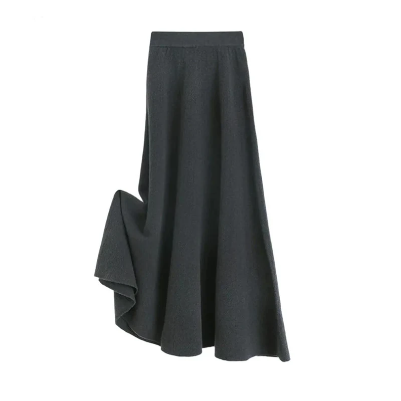 Women Solid Wool Knitted High Waist Mini Korean Version Slimming Skirt Elephant Gray One Size
