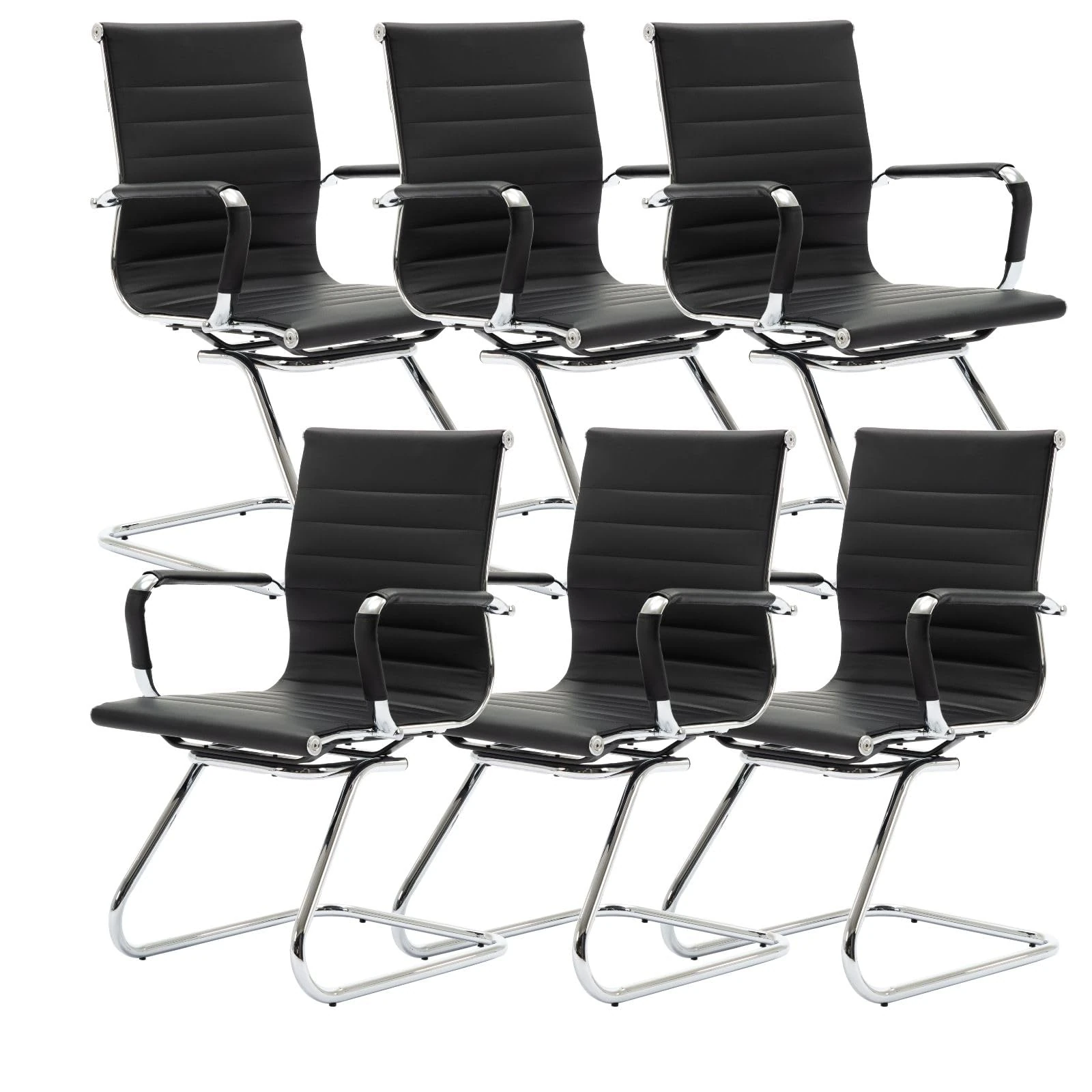 Ya-Home Meeting Office Chairs in Leather Conference Chairs Set of 6 Waiting Room Chairs for Meeting/Office, 6pcs, Black