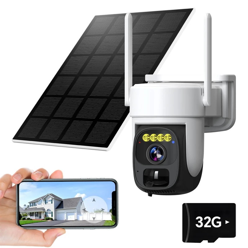 NyteElf Solar Security Camera Outdoor, Wireless 2.4G WiFi Camera, 2K/3MP Colour Night Vision, 24/7 Recording, PIR Detection, Smart Alert, Custom Detection Zone, 2-Way Talk, IP66, Local & Cloud Storage