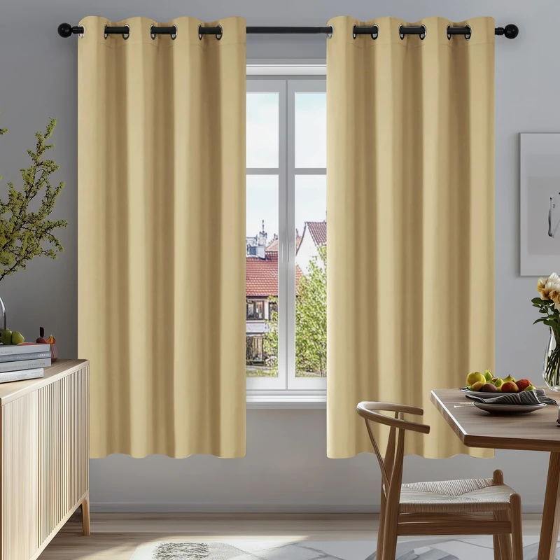 Deconovo Blackout Curtains Eyelet, Super Soft Thermal Insulated Noise Redudcing Bedroom Curtains for Living Room, 90 x 108 Inch, Biscotti Beige, 2 Panels