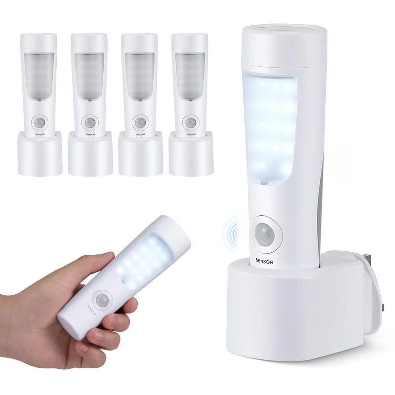4-Pack Plug in Motion Sensor Night Light, 4 in 1 Emergency Light with Rechargeable Base, Bright Power Failure Light, Portable Emergency Torch, Plug in Night Light for Hallway Stairs Nursery Bedroom