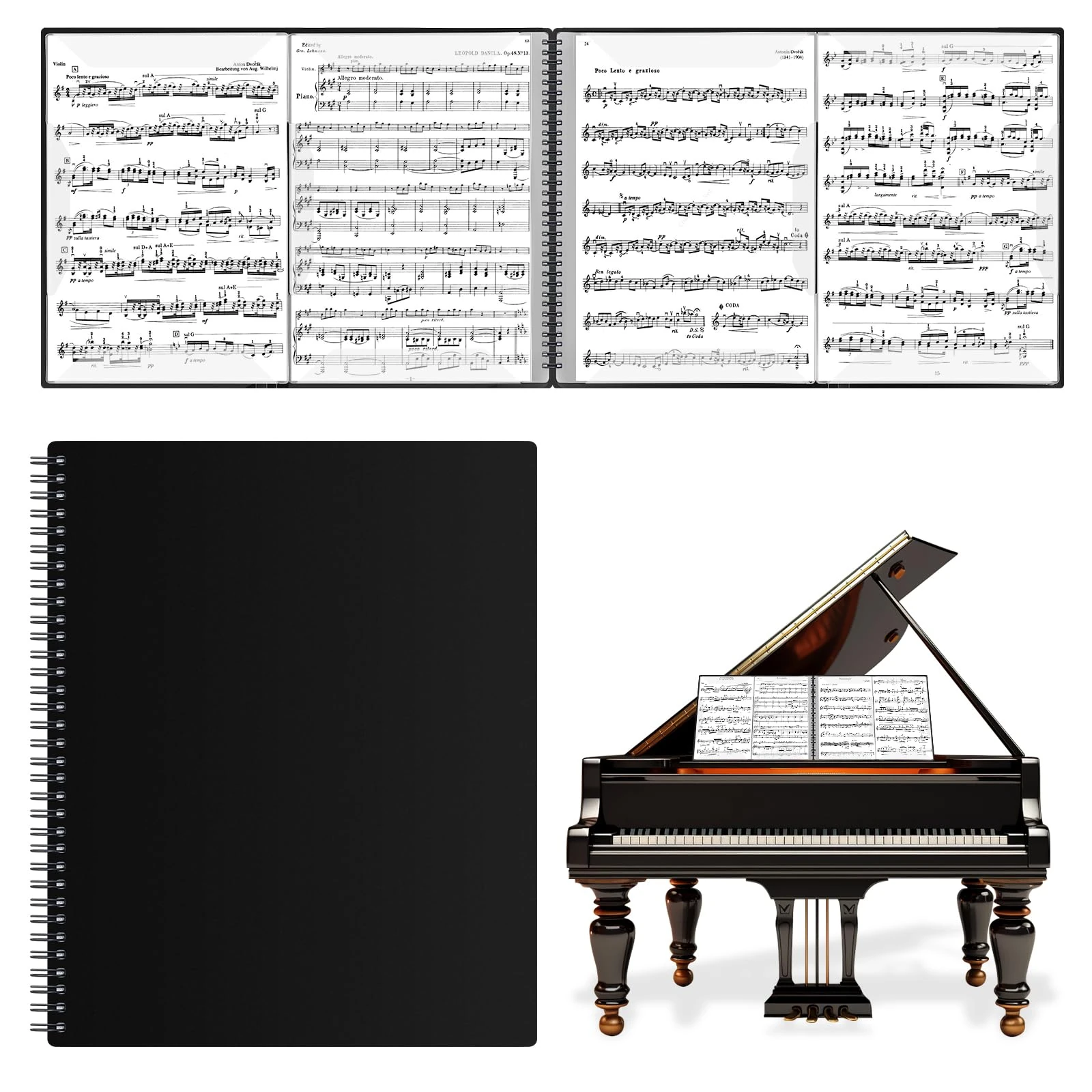 Irich A4 Sheet Music Folder 4 Pages Expand,15 Sleeves 60 Pages Music File Folder,Writable Choir Folder,Black