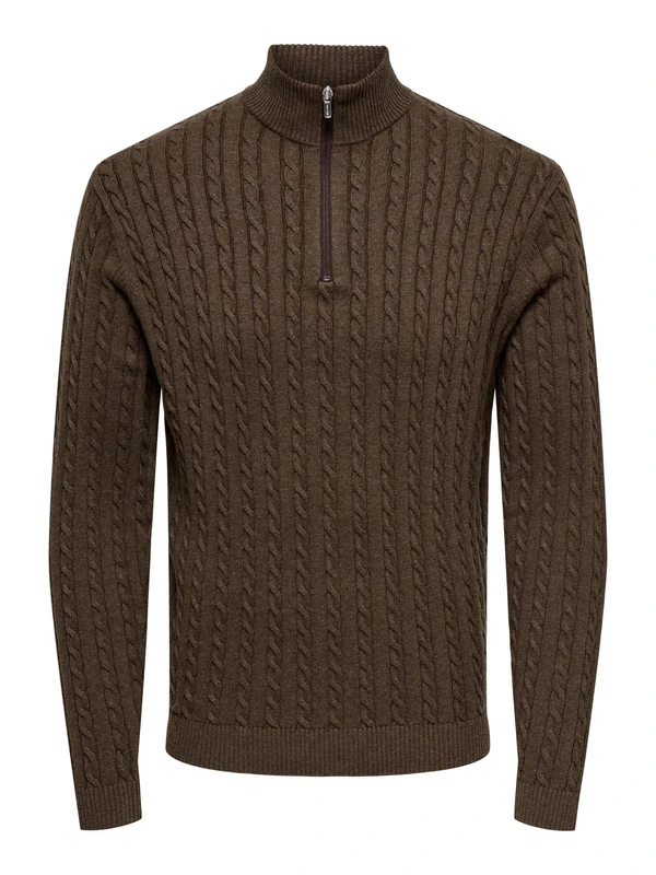 Only & Sons Mens Onsloui Reg 12 Cabel Half Zip Knit Noos, Coffee Bean, XS UK