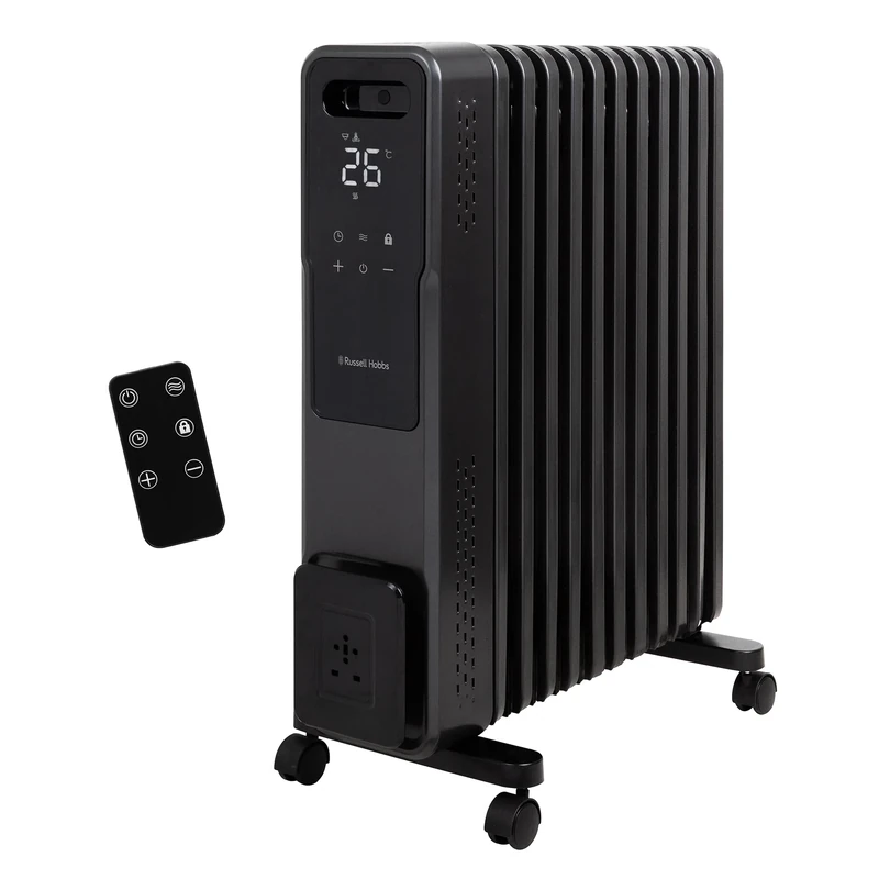Russell Hobbs 11 Fin Oil Filled Radiator 2500W, Portable Electric Heater with 4 Heat Modes, Touch Control, LED Display & Remote Control, Overheat & Tip Over Protection, 25m² Room Size, RHOFR2500-M-D