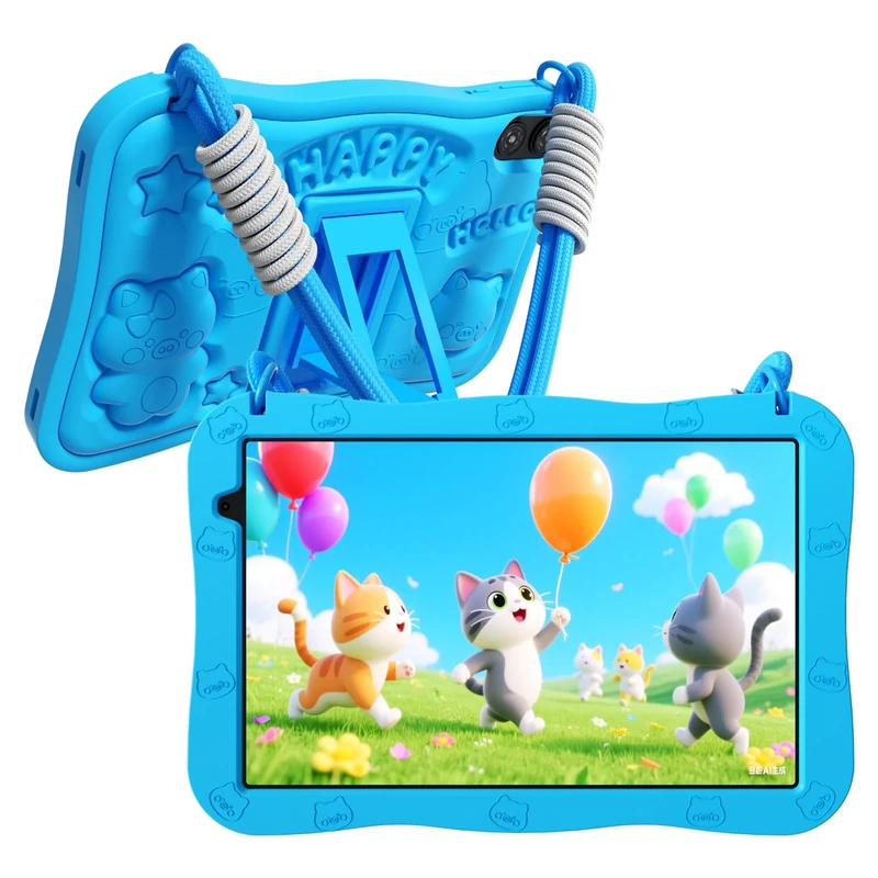 VASOUN 10 inch Kids Tablet,Android 15 Tablets with Lanyard 32GB, Five-Core,HD IPS Display,WiFi,Dual Camera,6000MAH Battery,Toddler Tablet for Kids (Blue)