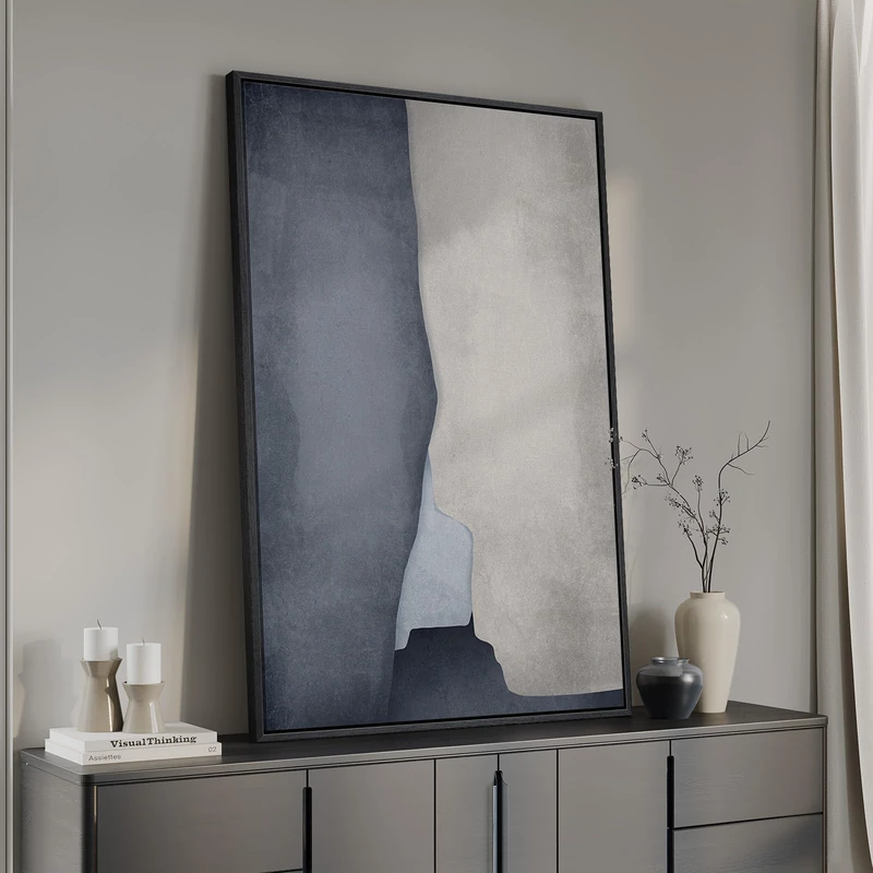 Framed Blue Gray Abstract Wall Art, Modern Canvas Prints Paintings Artwork for Walls, Minimalist Color Block Pictures for Living Room, Hallway, Bedroom Dining Room, Home Office Wall Decor 24x36 In