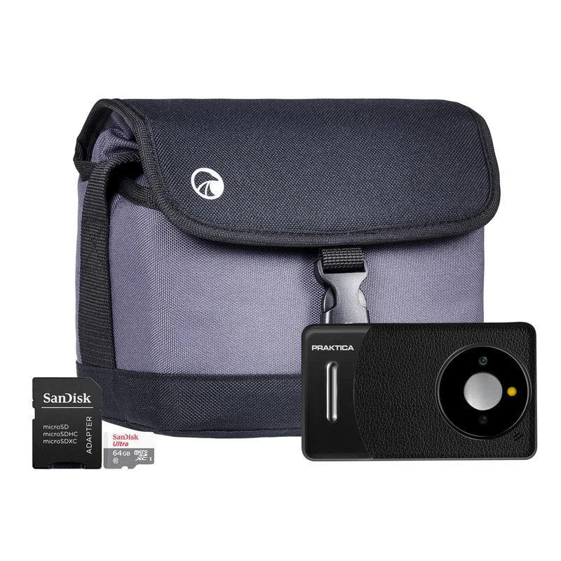 Praktica DZ13 Compact Digital Camera with SanDisk 64GB MicroSD Card & System Bag - 13MP Dual CMOS Sensors, Wide-Angle Lens & 18x Zoom, Full HD Video - Black