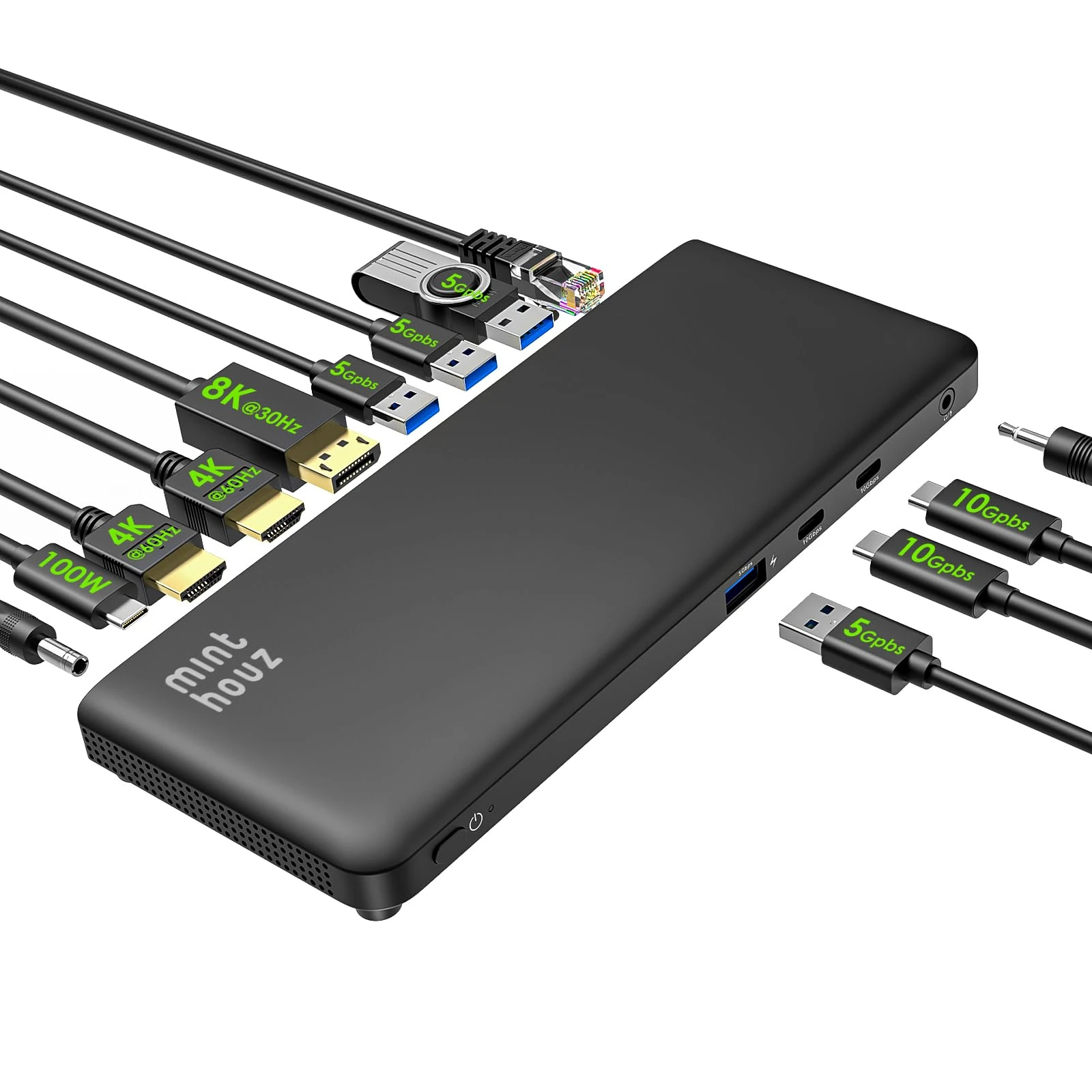 USB C Docking Station Triple Monitor for HP Lenovo Dell,Minthouz 12 in 1 Docking Station with 130W Adapter,4K Dual HDMI+8K DP,4*USB-A 5G,2*USB-C 10G,Ethernet,3.5mm Multiport Adapter for Laptop/Tablet