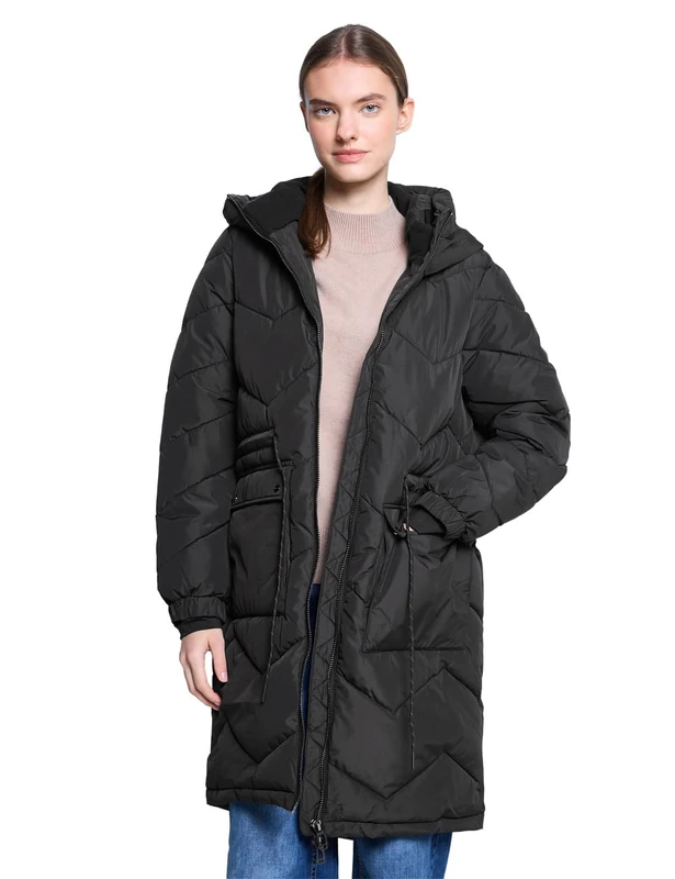 Street One Studio Women's 2005455 Long Quilted Jacket, Black, 20