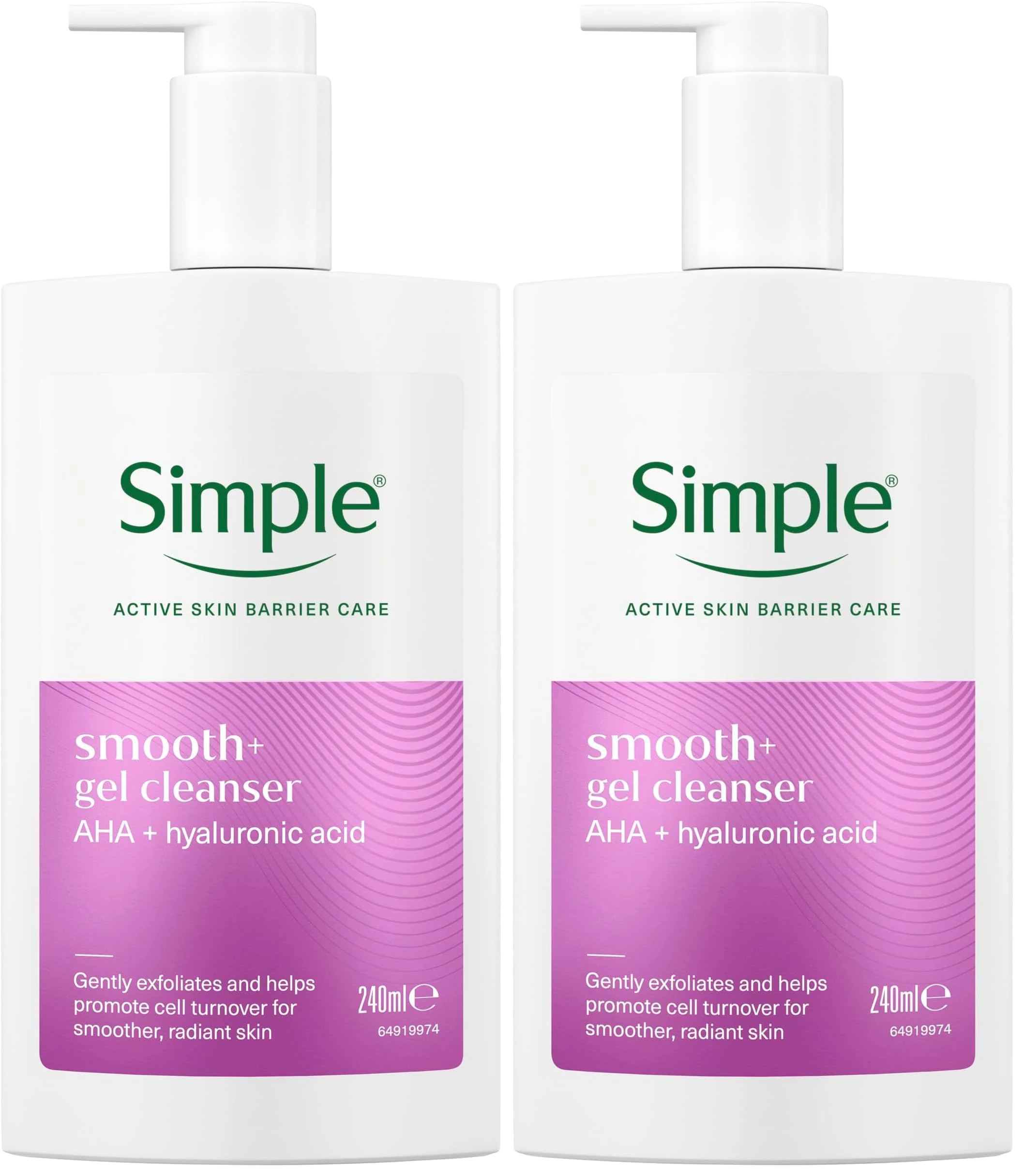 Simple Smoothing Gel Face Cleanser, exfoliating face wash with AHA & hyaluronic acid- gently exfoliates, brightens dull, sensitive skin & supports a healthier skin barrier 240 ml (Pack of 2)