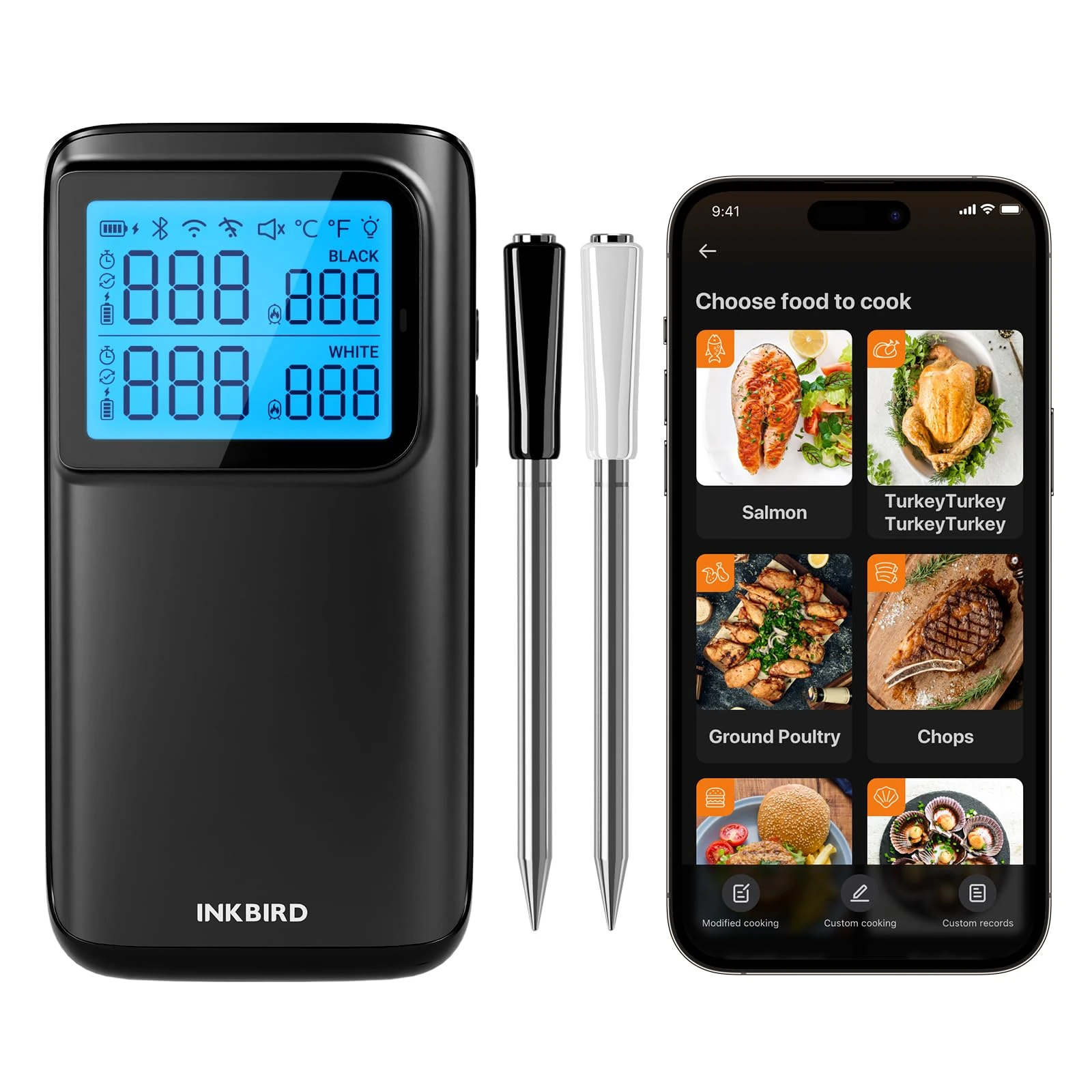 INKBIRD Multi-Sensors Meat Thermometer, Wireless Meat Thermometer Probe with 5 Sensors, Dual Mode Food Probe with CNAS-accredited Accuracy, for BBQ Grill Smoker Oven Kitchen