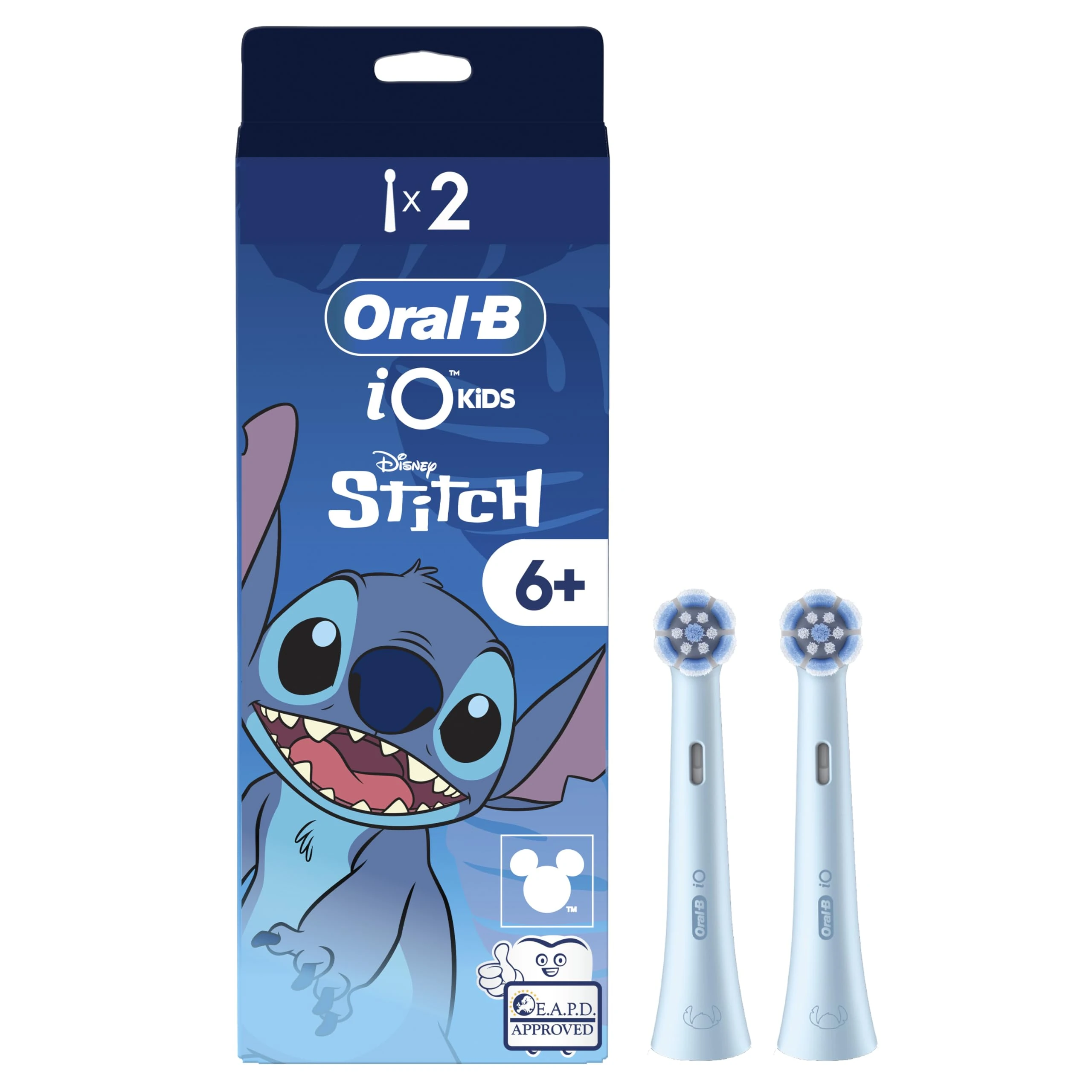 Oral-B iO Kids Disney Stitch Electric Toothbrush Head for Ages 6+, Gentle on Wobbly Teeth & Gums for Cleaner Teeth, Pack of 2