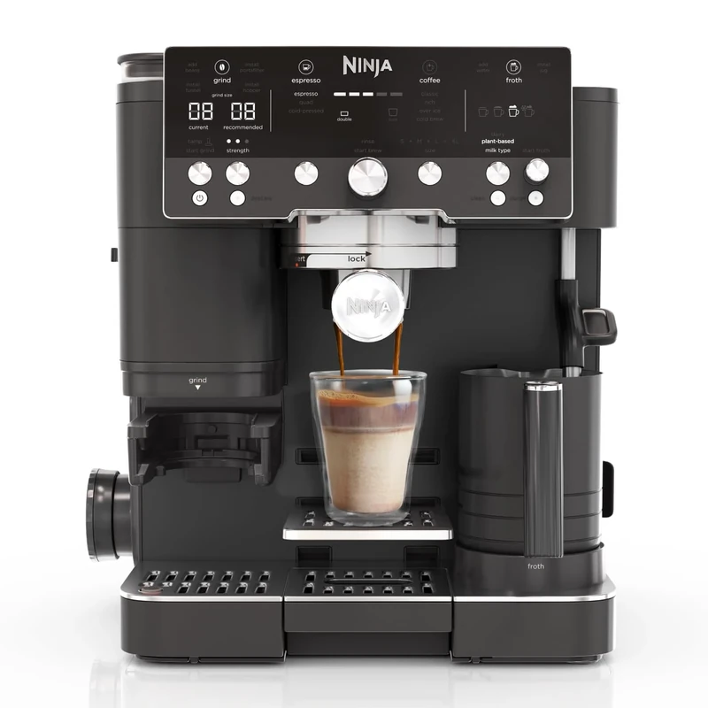 Ninja Luxe Premier 3-in-1 Coffee Machine, Latte, Cappuccino, Cold Brew & Espresso Maker With Built in Bean Grinder & Milk Frother, Easy to Use, 4 Automated Froth Presets, Black ES601UKBK