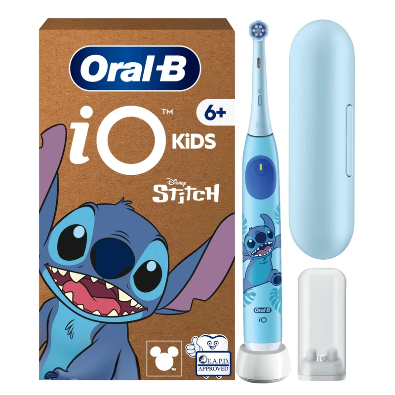 Oral-B iO Kids Disney Stitch Electric Toothbrush, 1 Toothbrush Head, 1 Travel Case, 3 Modes with Kid-Friendly Sensitive Mode, 2-Min Music Timer, for Ages 6+