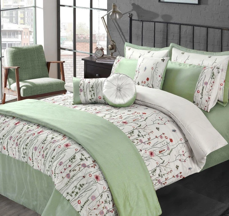 Kampala Hill Arabella Embroidery Green Duvet Cover Set With Pillowcases Super King Bedding Set