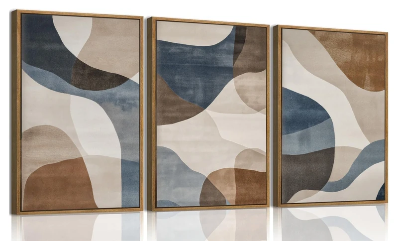 KISSFOX Abstract Wall Canvas Art Framed Blue beige 24"x36" Natural