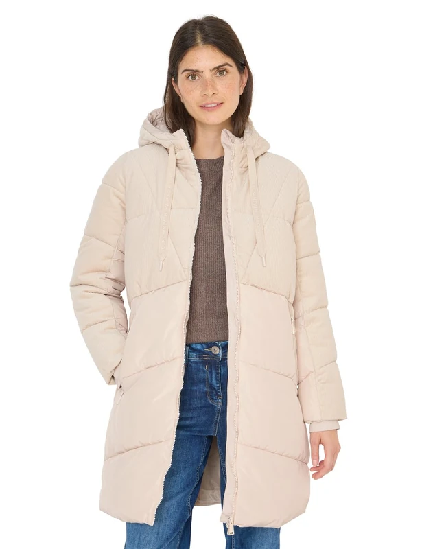 Cecil Women's Puffer Coat with Cord Mix, Teddy Vanilla White, L