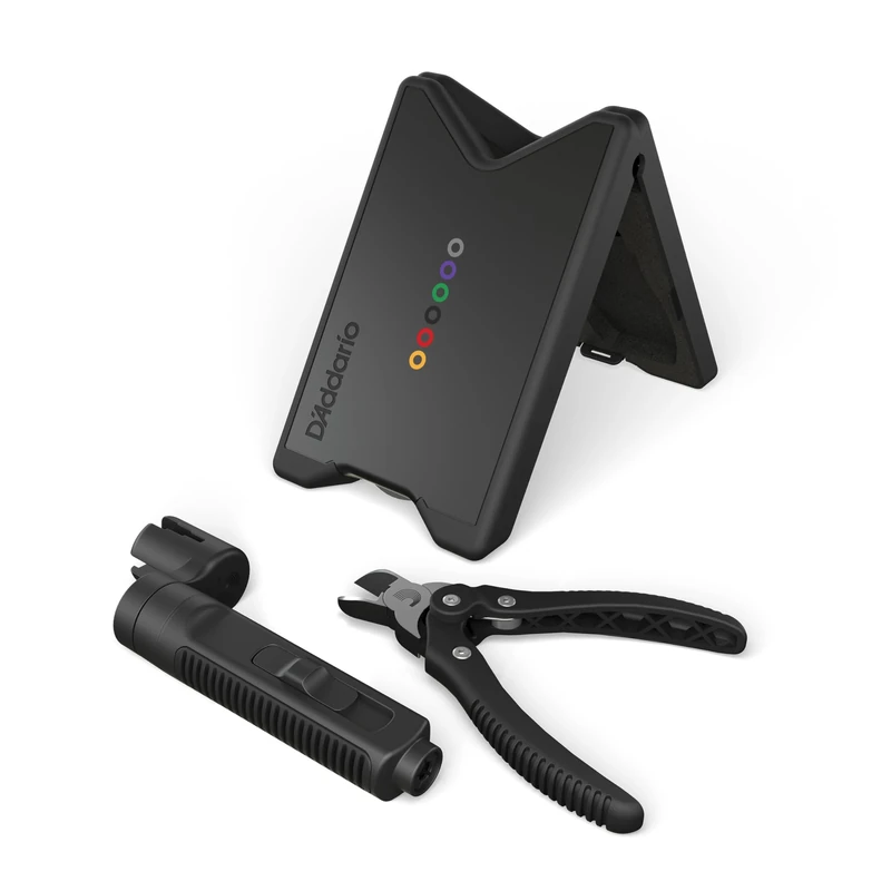 D'Addario Tour Grade Guitar String Changing Kit – Peg Winder/Bridge Pin Puller Tool, Cutter & Storage Case with Built-In Neck Rest – Tools for Setup, Repair, Maintenance