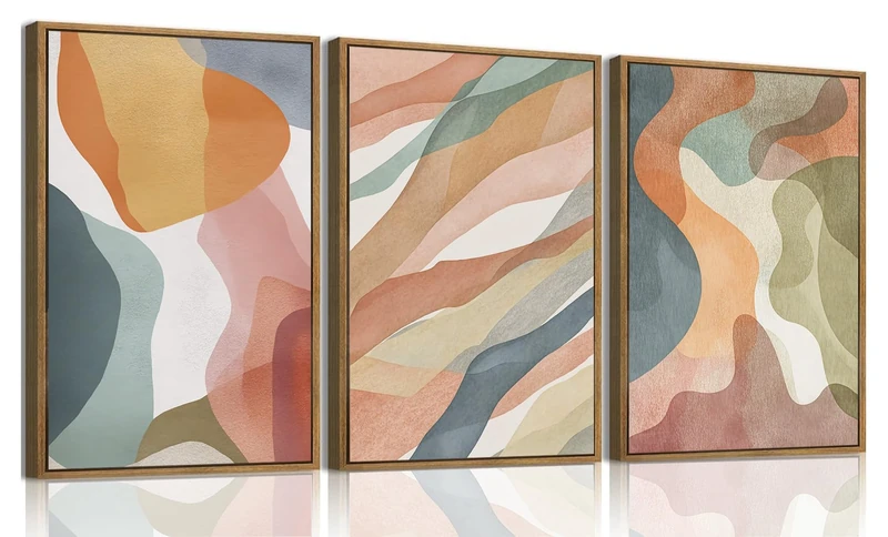 Abstract Wall Canvas Art Framed Colorful Abstract 24"x36" Natural