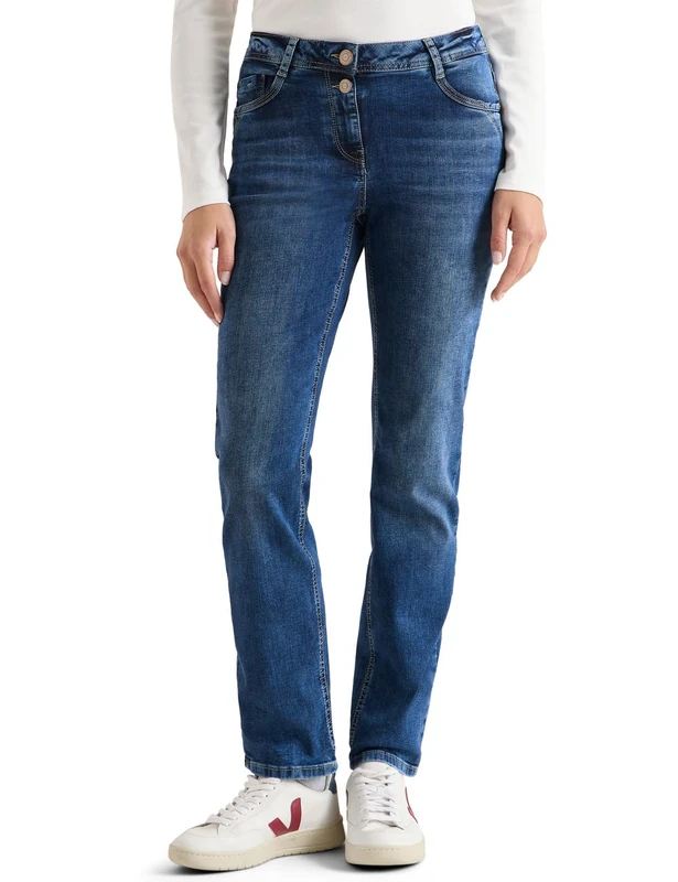 Cecil Women's 3817336 Straight Leg Jeans, Mid Blue Used Wash, 32W x 28L